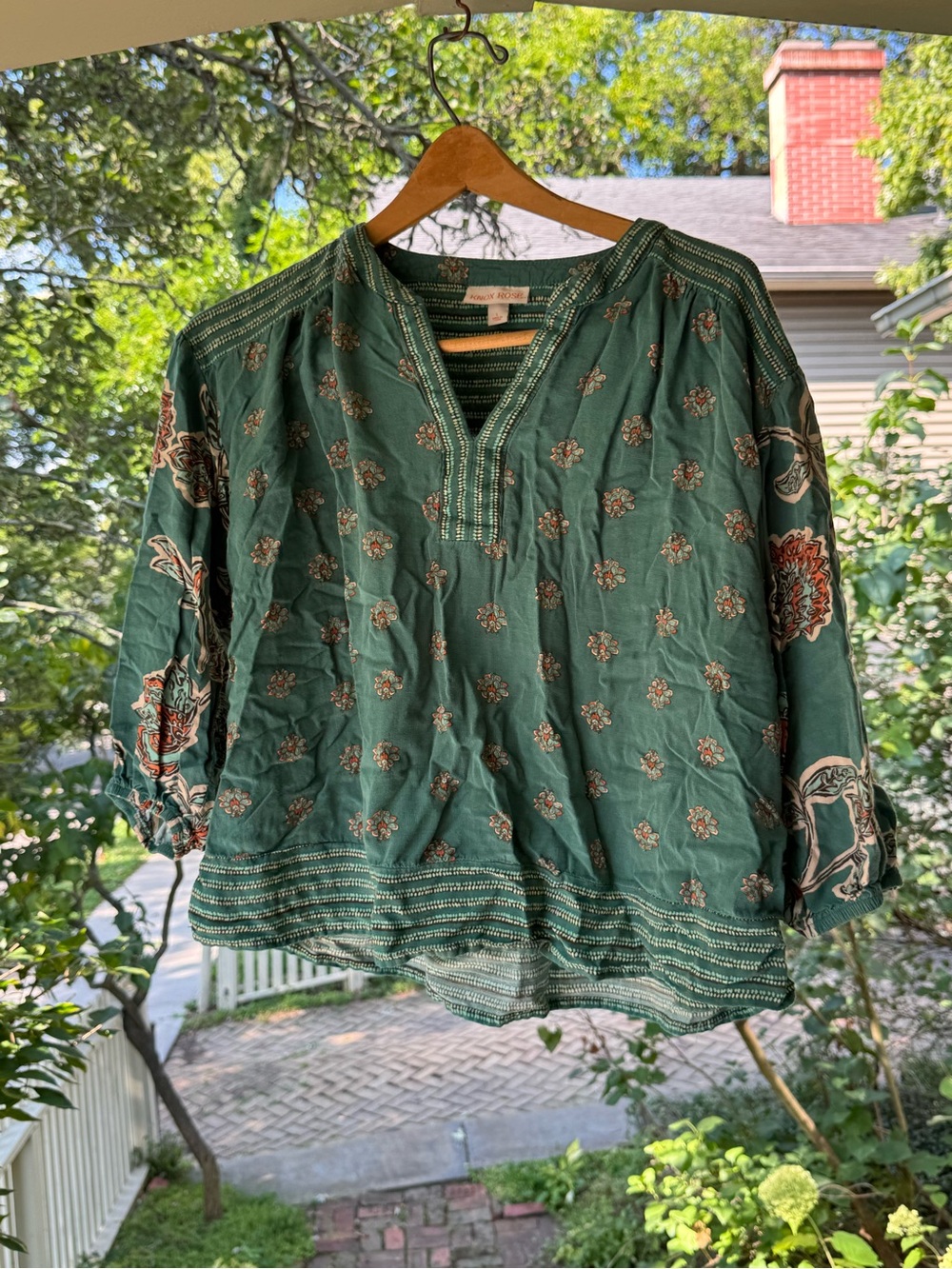 Knox Rose Forest Green Floral Boho Tunic